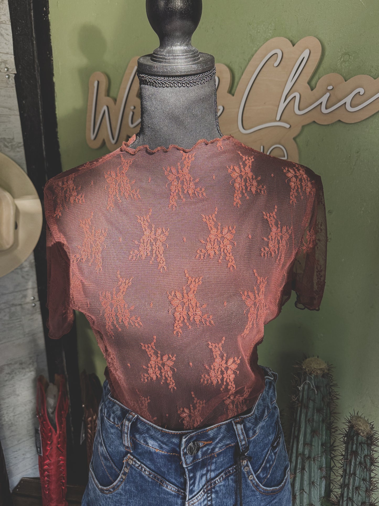Floral Mesh Top Short Sleeve