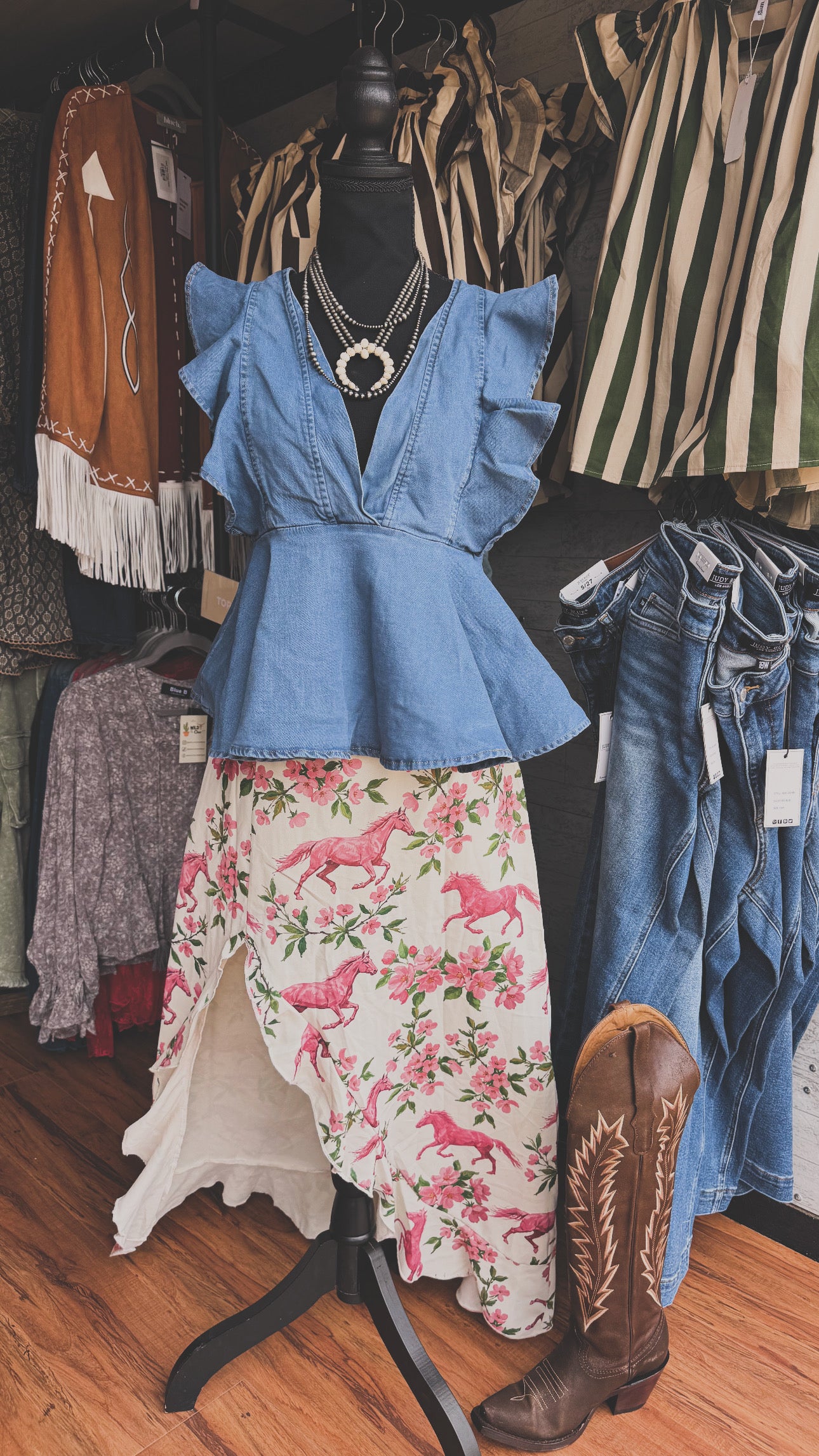 Ruffled Denim Top