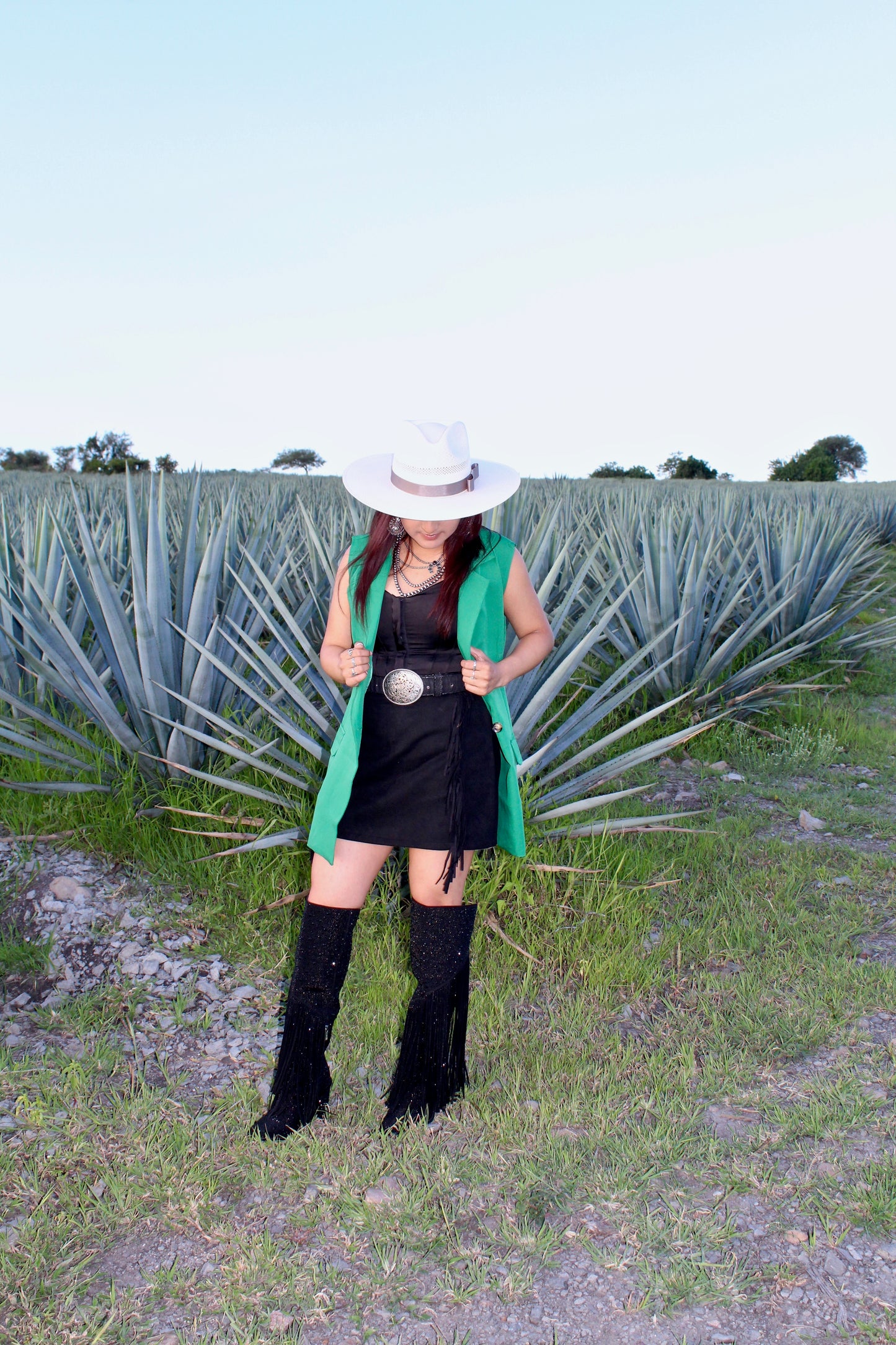 Western Chic Sleeveless Blazer - Green