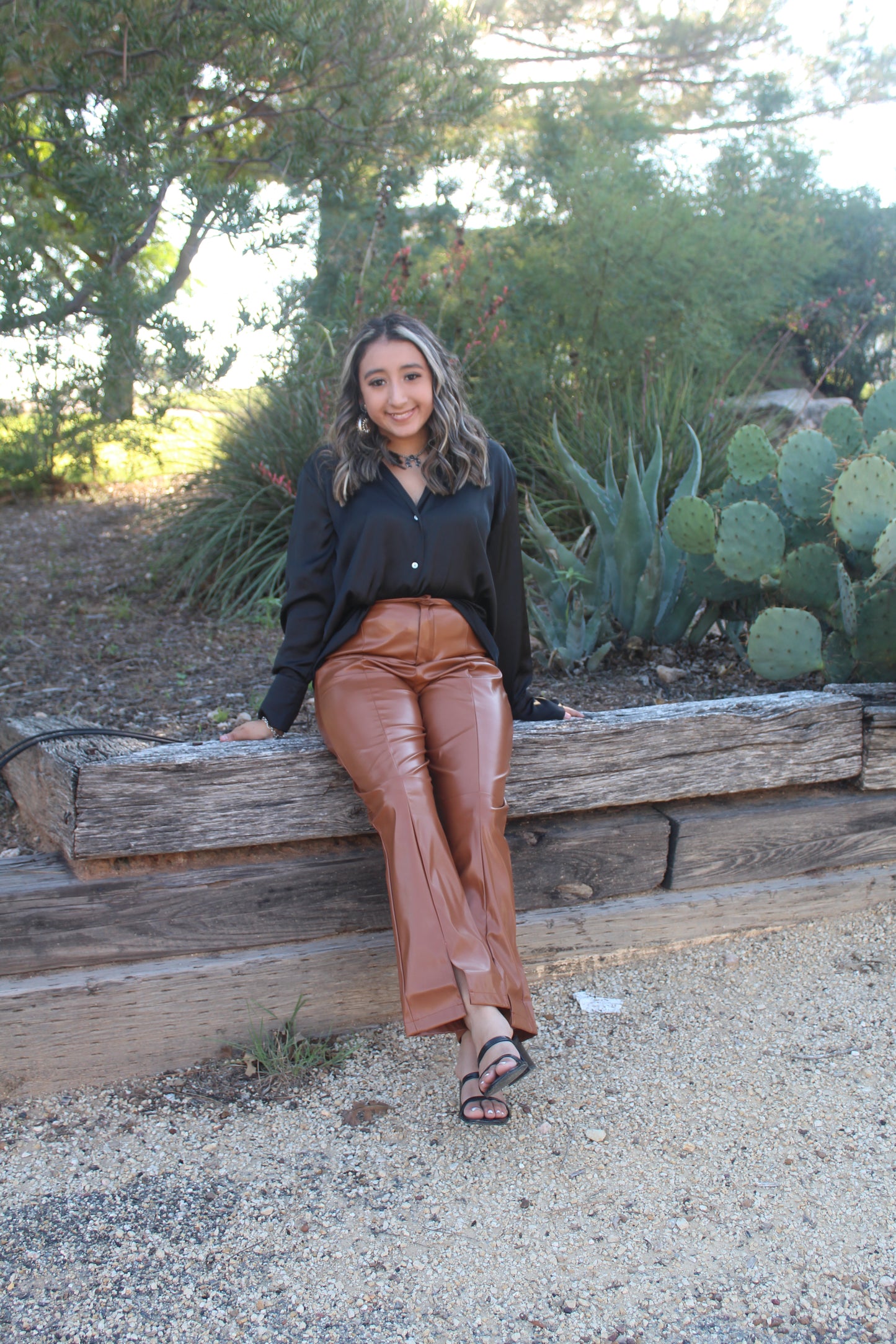 Effortlessly Chic Leather Pants - Brown