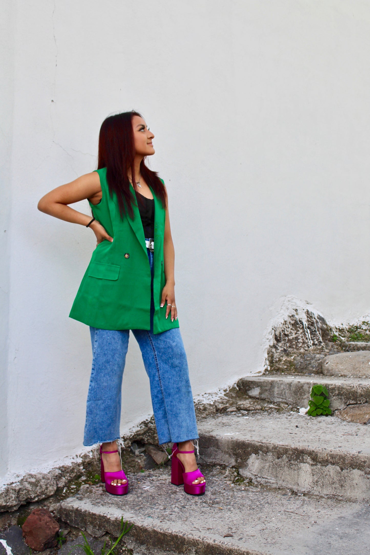 Western Chic Sleeveless Blazer - Green