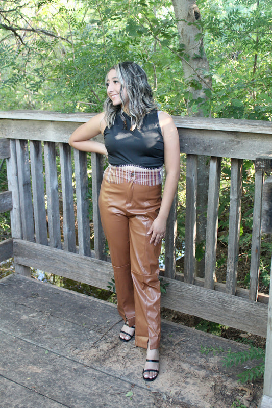 Effortlessly Chic Leather Pants - Brown